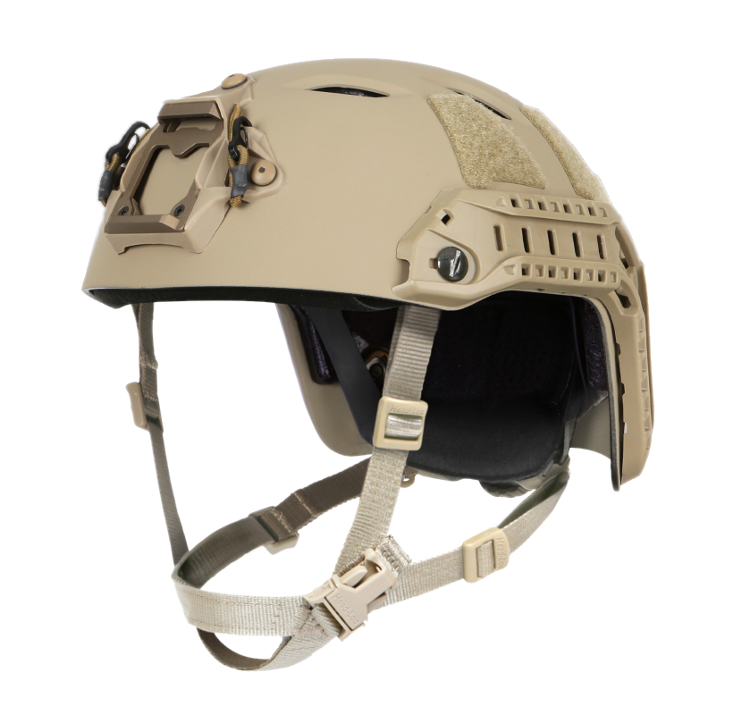 Ops-Core FAST Bump High Cut Helmet System in tan, designed for blunt trauma protection and mission component integration.